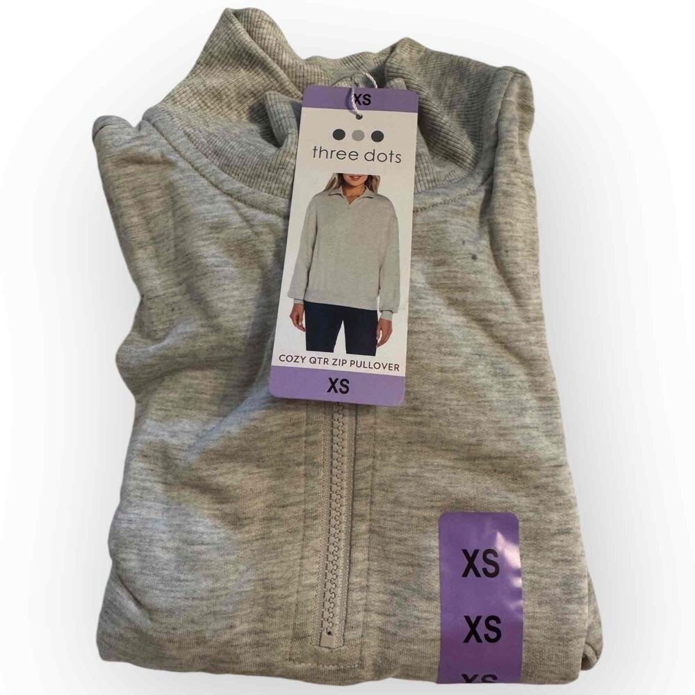 Three Dots Women’s Cozy Quarter Zip Lightweight Pullover in Heather Gray - 146XS - Picture 4 of 7